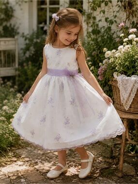 Perfectly Dressed Girls 6X White Lavender Embroidered Floral Party Dress